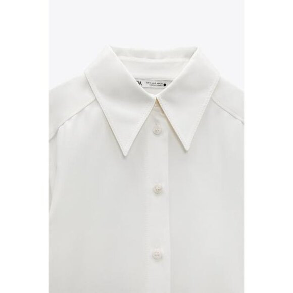 Zara Ecru Silky Button-Up Shirt - Picture 4 of 4